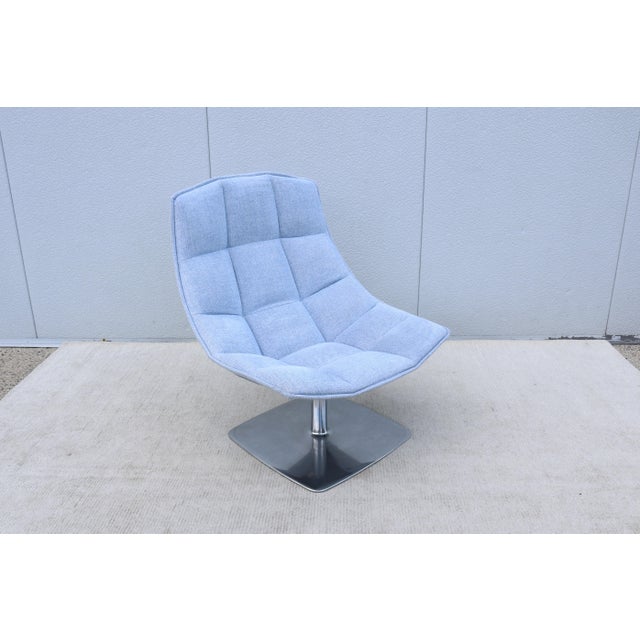 Mid-Century Modern Modern Contemporary Knoll Jehs+Laub Swivel Lounge Chair in Blue and White Fabric For Sale - Image 3 of 18