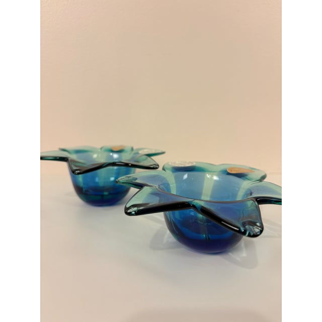 Glass Murano Glass Blue Flower Votive Holders For Sale - Image 7 of 8