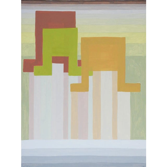 Geometric Abstract Terracotta & Gray Watercolor Painting For Sale