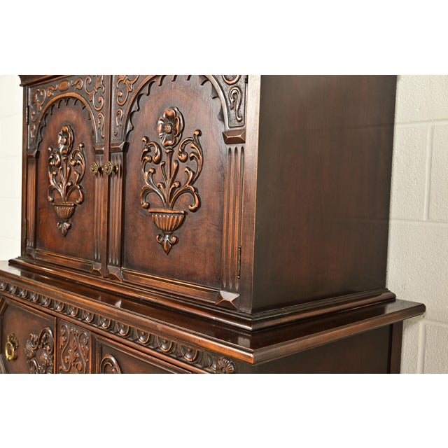 Berkey & Gay Style Antique English Jacobean Carved Walnut Highboy Dresser, Circa 1920s For Sale - Image 10 of 16
