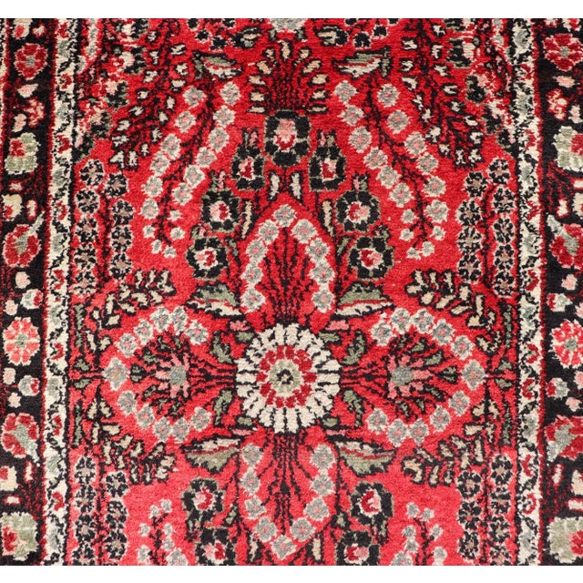 Measures: 3'0 x 9'10 Vintage Lilihan Runner with Red Field and Bold Floral Medallion Design. Keivan Woven Arts/...
