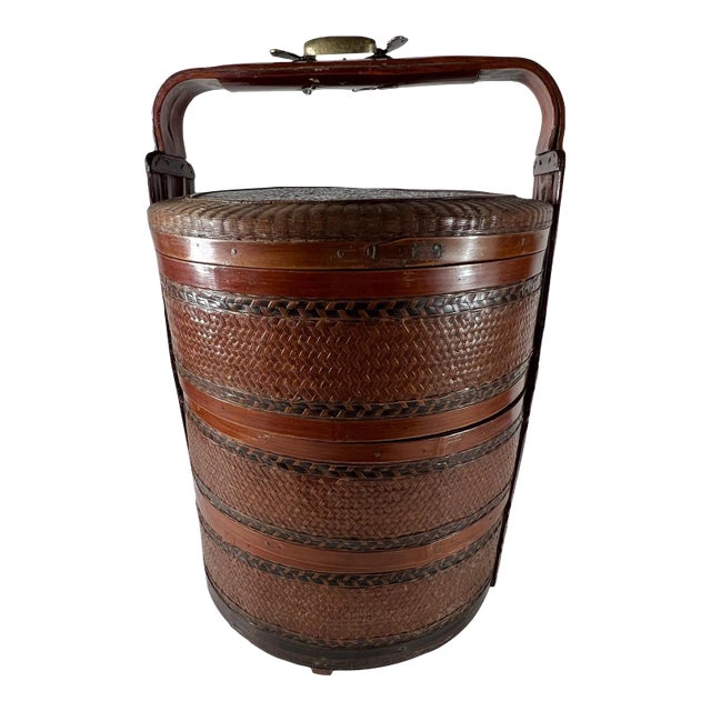 Vintage Three Tiered Bamboo Wedding Basket For Sale