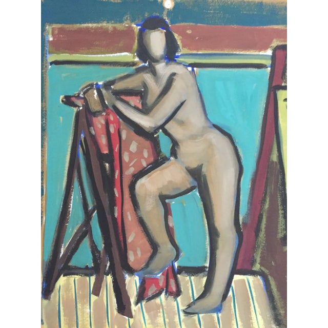 1950s 1950s Modernist Leaning Figurative Nude Gouache Painting For Sale - Image 5 of 9