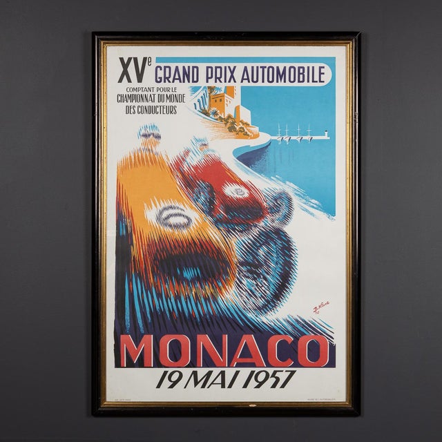 Vintage 20th Century Framed 1957 Monaco Grand Prix Poster by Bernard Minne, 1985 For Sale - Image 15 of 16