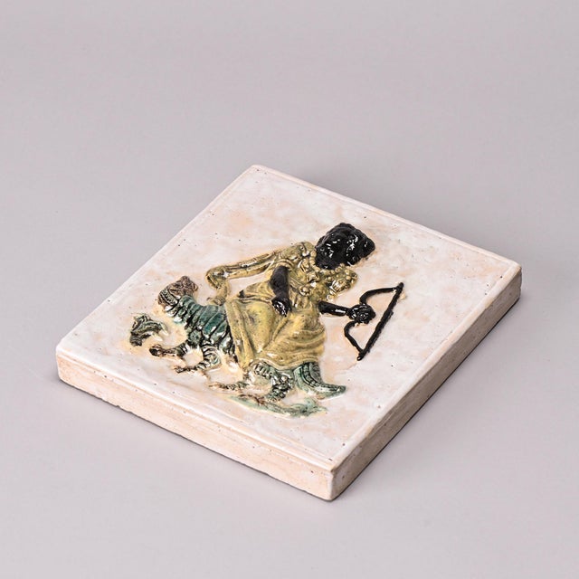 Decorative ceramic plaque made by Paul Pouchol in Vallauris in the 1950s. Square in shape, it features a slightly raised...