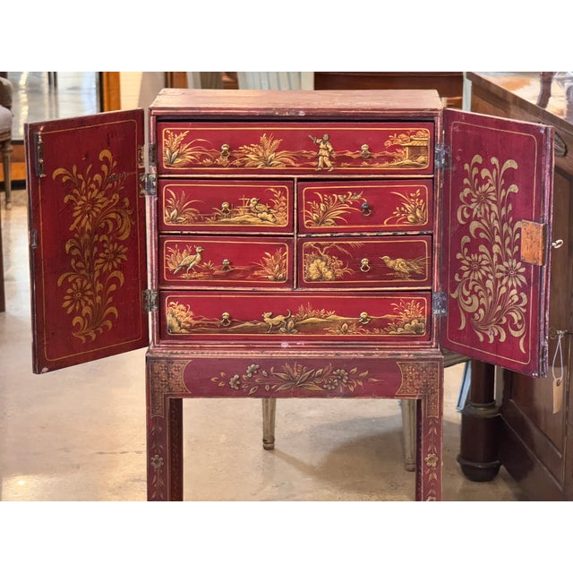 19th Century Red Chinoiserie Painted Cabinet on Stand For Sale - Image 12 of 13