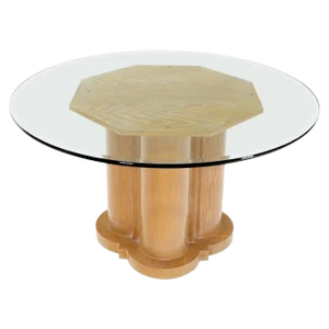 Cerused Oak Triple Cylinder Base Round Glass Top Dining Conference Table