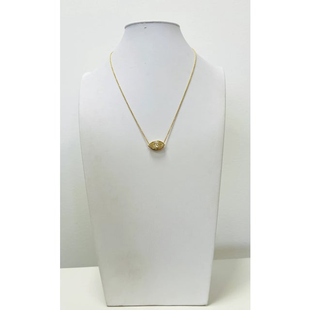 2020s 5 Carat Marquise Diamond East West Bezel Necklace in 18k Yellow Gold For Sale - Image 5 of 7