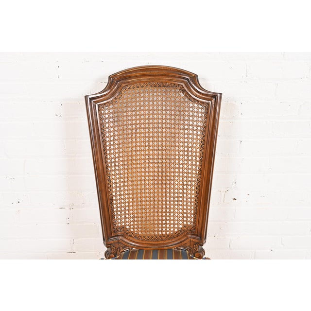 Henredon Style French Regency Louis XVI Carved Walnut and Cane Back Dining Chairs, Set of Six For Sale In South Bend - Image 6 of 12