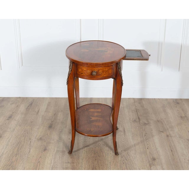 19th Century Napoleon III Marquetry Side Table with Floral Inlay, France, Late 19th Century For Sale - Image 5 of 17