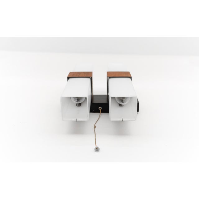 Brown Teak and Opaline Glass Wall Lamp from Kaiser Leuchten, 1960s For Sale - Image 8 of 17