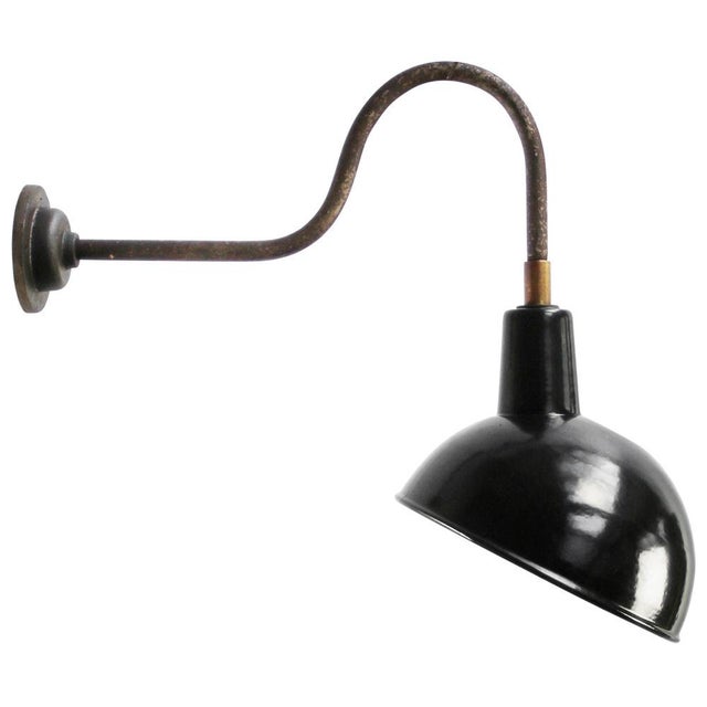 Vintage Industrial French Black Enamel Wall Light For Sale - Image 6 of 6