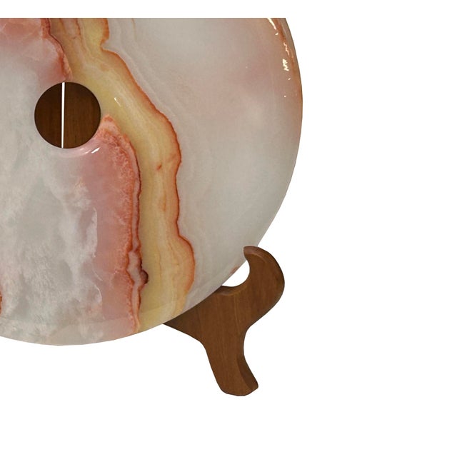 9.75" Natural White Brown Onyx Stone Round Fengshui Home Decor Display For Sale - Image 11 of 16