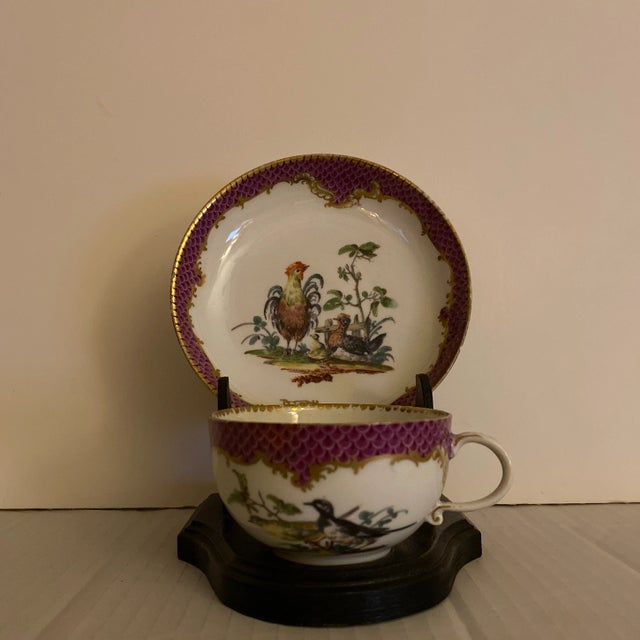 19th Century Hand Painted Meissen Cup and Saucer With Stand For Sale - Image 11 of 11