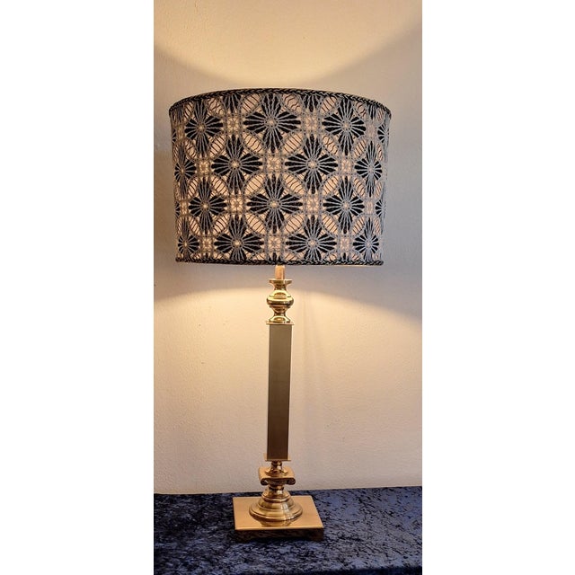 Vintage Table Lamp with Classic Brass Base and Handmade Fabric Shade by Lamplove, 1980s For Sale - Image 10 of 10