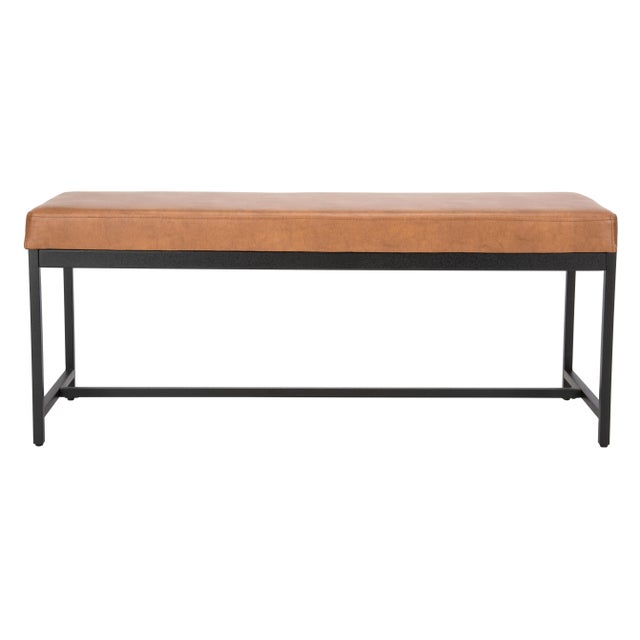 Brown Faux Leather Bench in Brown For Sale - Image 8 of 8