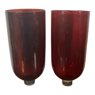 Antique 19th Century American Classical Blown Amethyst Glass Hurricane Wall Sconce Shades - A Pair For Sale