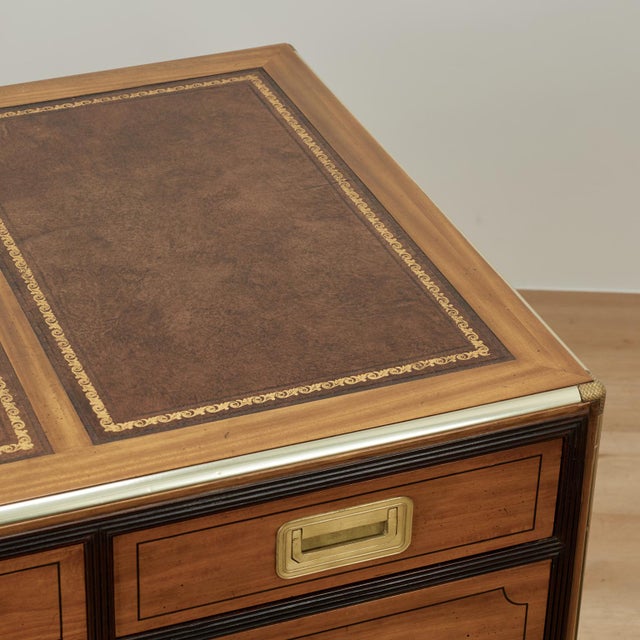 Vintage Campaign Style Leather Top Desk by Baker Collectors Edition For Sale - Image 12 of 17