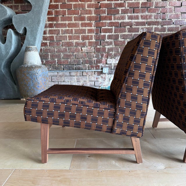 Pair of Custom Made Mid-Century Modern Dunbar Style Slipper Chairs For Sale - Image 4 of 11