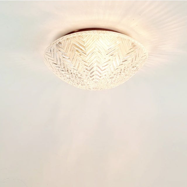 Glass Mid-Century Modern Art Deco Geometric Transparent Glass Ceiling Light/Flush Mount From Limburg, Germany, 1970s For Sale - Image 7 of 10