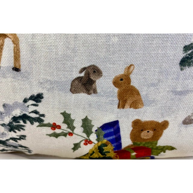 Festive 20” Square Santa Themed Christmas Pillow With Red Velour-Like Back - Made in U K For Sale In Dallas - Image 6 of 10