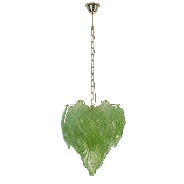 Light Green Suspension Chandelier with Murano Glass Leaves, Italy, 1990s For Sale - Image 10 of 10