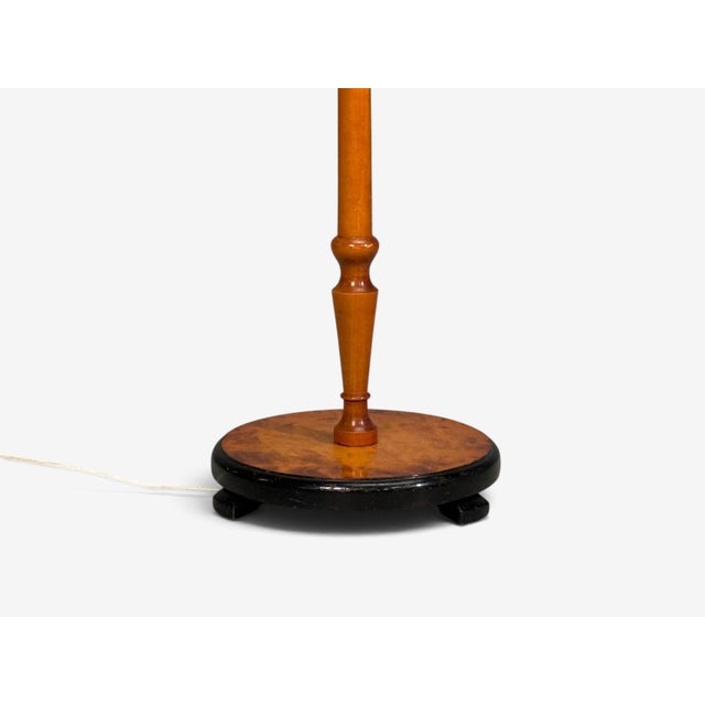 1940s Swedish Modern, Floor Lamps, Burl, Ebonized Wood, Fabric - a Pair For Sale - Image 13 of 13