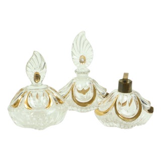Vintage Art Deco Style Crystal Boudoir Perfume Bottles from Fischer, 1950s, Set of 3 For Sale