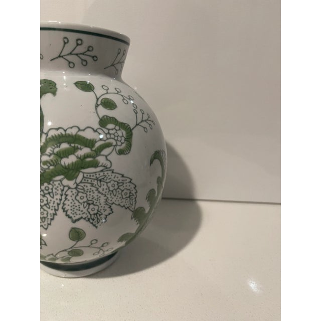 1960s Round Green & White Cloisonne Symbolic Nature Vase For Sale - Image 9 of 12