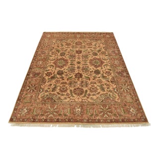 Agra Rug 7'10'' X 9'7'' Gold Wool Traditional Hand-Knotted Oriental Carpet For Sale