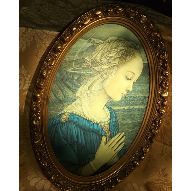 Vintage Italian Renaissance Madonna Art Print in Ornate 13" X 20" Oval Gilt Baroque Frame - Fra Filippo Lippi "Lippina" Virgin Mary Wall Decor For Sale In Milwaukee - Image 6 of 7