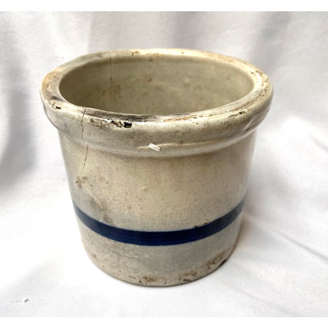 Vintage Blue Stripe Stoneware Crock/Salt For Sale In Dallas - Image 6 of 11