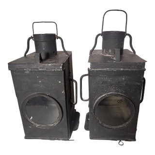 Vintage Railroad Lanterns From Denmark - a Pair For Sale