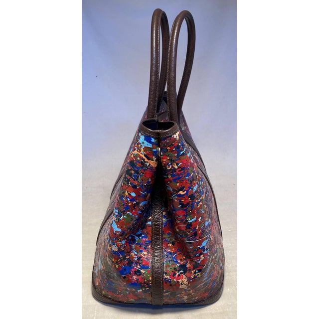 Brown Hermes Pointillism Hand Painted Garden Party 35 Tote For Sale - Image 8 of 12