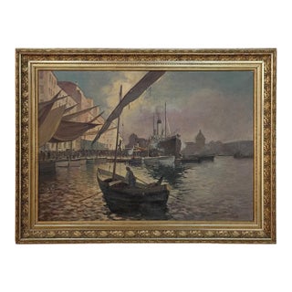Grand Signed Oil Painting on Canvas by Luigi Tafani, 'View of Venice' Dated 1903 For Sale