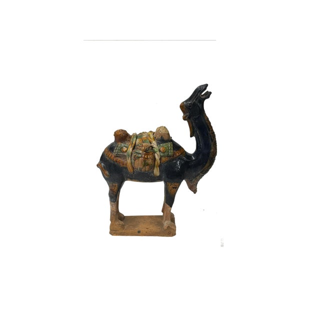 Beige Oriental Ceramic Sancai Dark Blue Brown Beige Fengshui Artistic Camel Figure For Sale - Image 8 of 11