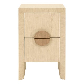 Matthew Izzo Home Parker Two Drawer Side Table in Natural Grasscloth With Cerused Oak Handles For Sale