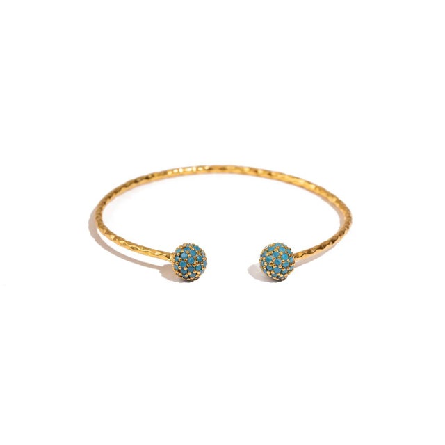 Gemstone Turquoise Grace Adjustable Gold Cuff Bracelet For Sale - Image 7 of 8