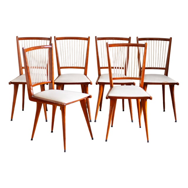 Vintage Lacquered Wooden Chairs, 1950s, Set of 6 For Sale