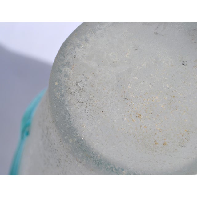 Archimede Seguso Style Scavo Corroso Art Glass Vase Frosted & Aqua Murano Glass For Sale - Image 15 of 16
