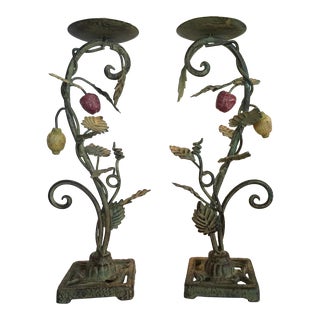 Mid-Century Tole Candle Holders - a Pair For Sale
