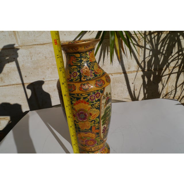 Mid 20th Century Vintage Royal Satsuma Vase Mountain Scene & Florals Moriage Gold Tone Green For Sale - Image 5 of 12