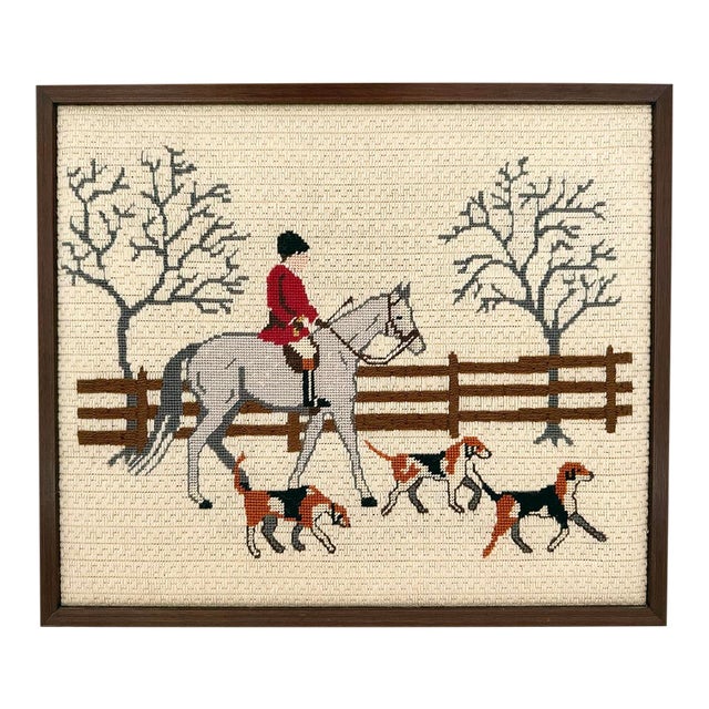1970s Framed Needlepoint Horse Rider For Sale