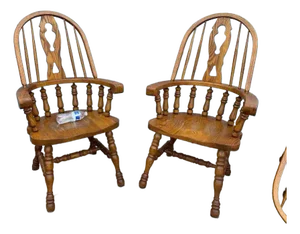 Mid 20th Century Pair of Vintage Cochrane Furniture Victorian Style Solid Oak Windsor Dining Chairs