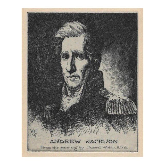 1937 Andrew Jackson Etching by Bernhardt Wall For Sale