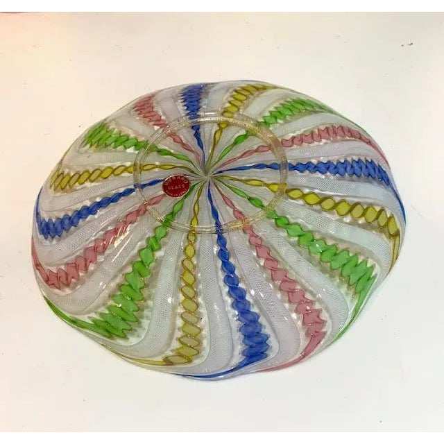 Metal Mid-Century Murano Italy Venini Latticino Bowl For Sale - Image 7 of 8