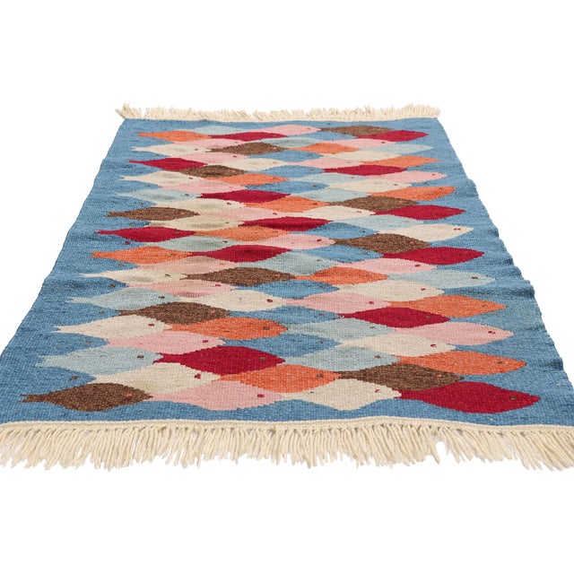 Mid-Century Modern Vintage Swedish Fish Rollakan Rug, 03'00 X 04'09 For Sale - Image 3 of 10