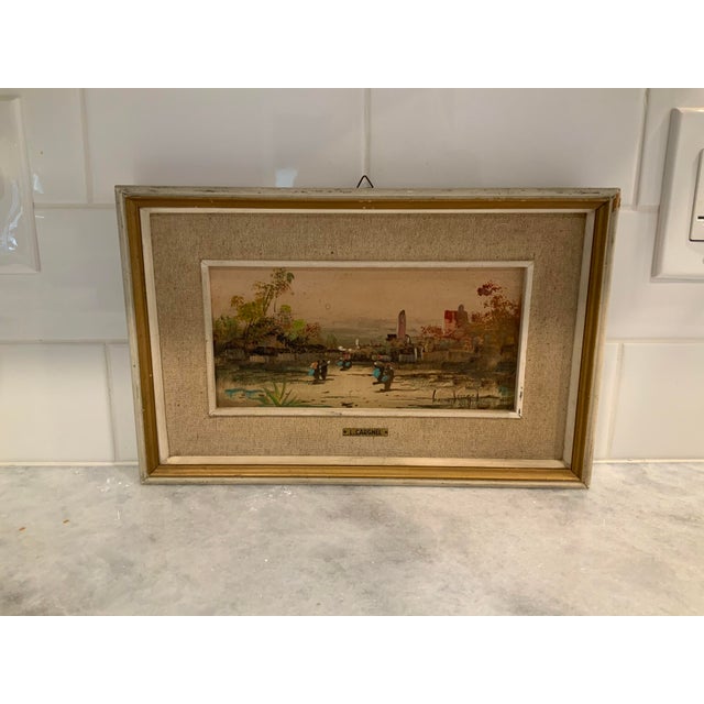 Cream Mid 20th Century Italian Landscape Scene Oil Painting by Lucio Cargnel, Framed For Sale - Image 8 of 9