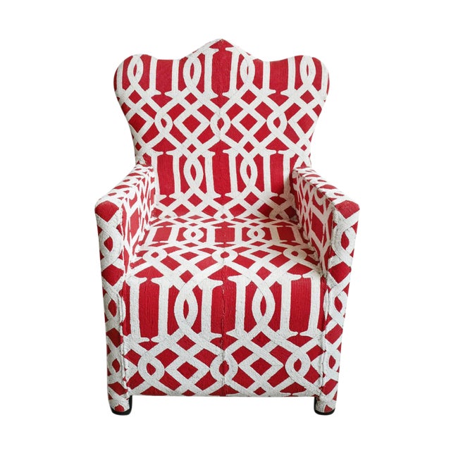 Vintage Red & White Yoruba Beaded Chair For Sale