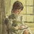 Bright and cheery painting of a young girl by a wind by Helen Rayburn Caswell, (American, 1923 - 2018) she was born in...